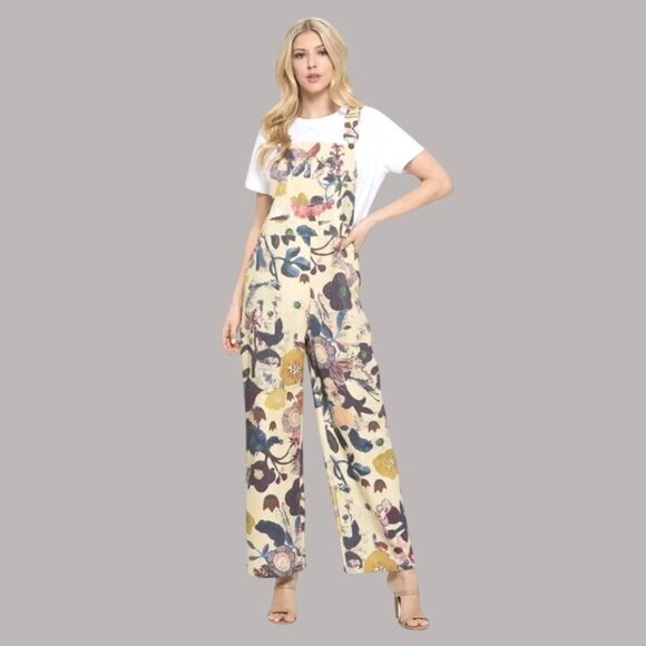 Floral Wide-Leg Bib Overalls By White Stuff With Adjustable Straps & Pocket Desi - Picture 1 of 10